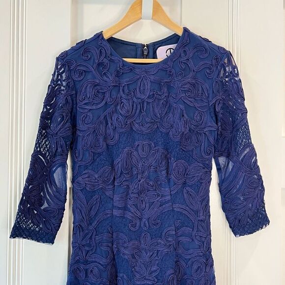 JS COLLECTIONS Women's Navy Blue Embroidered 3/4 Sleeves Dress Women’s Size 4 - Picture 3 of 14